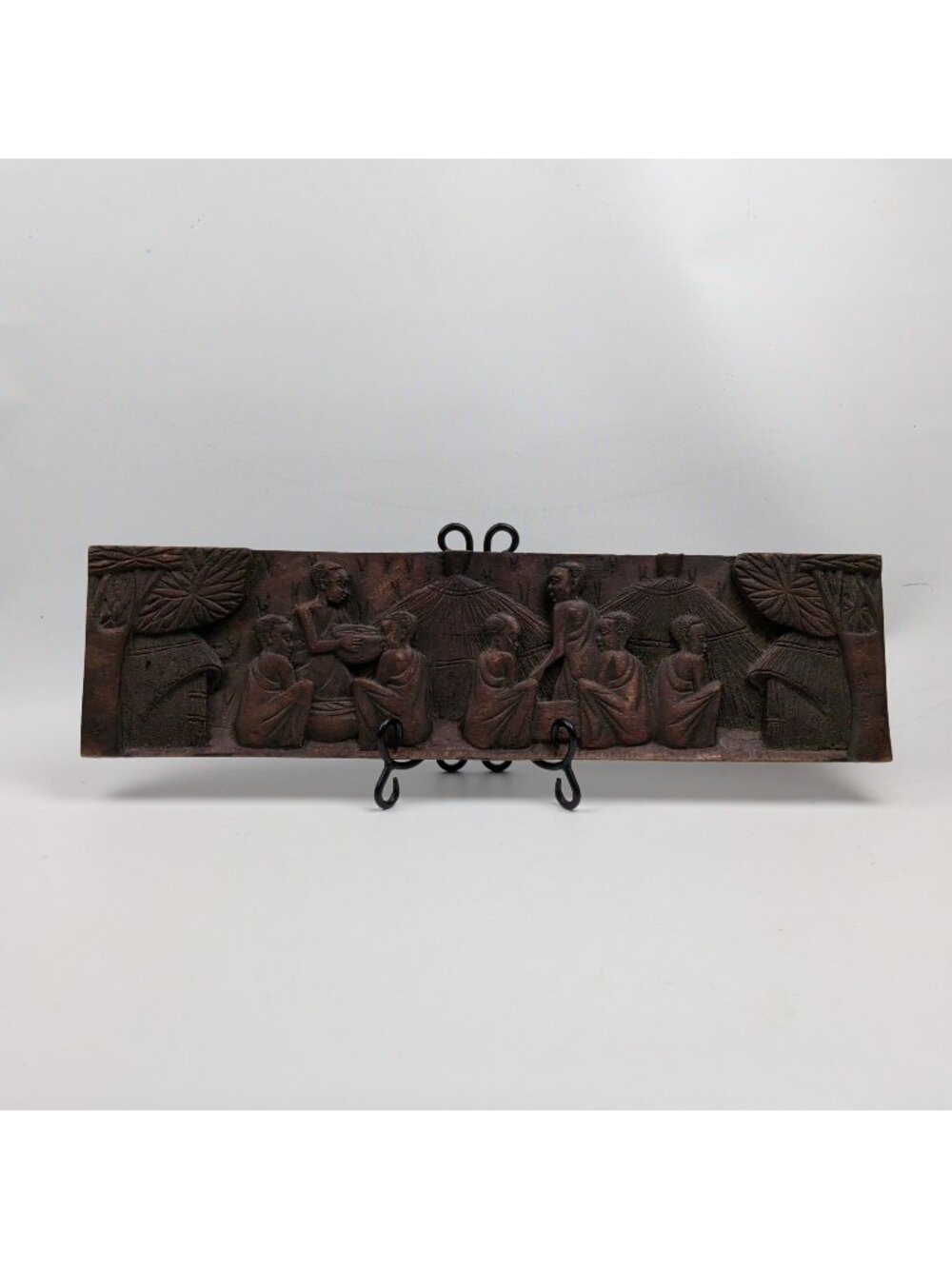 Vintage Hand Carved Wood Relief Panel Wall Plaque African Village Folk Art ~24"